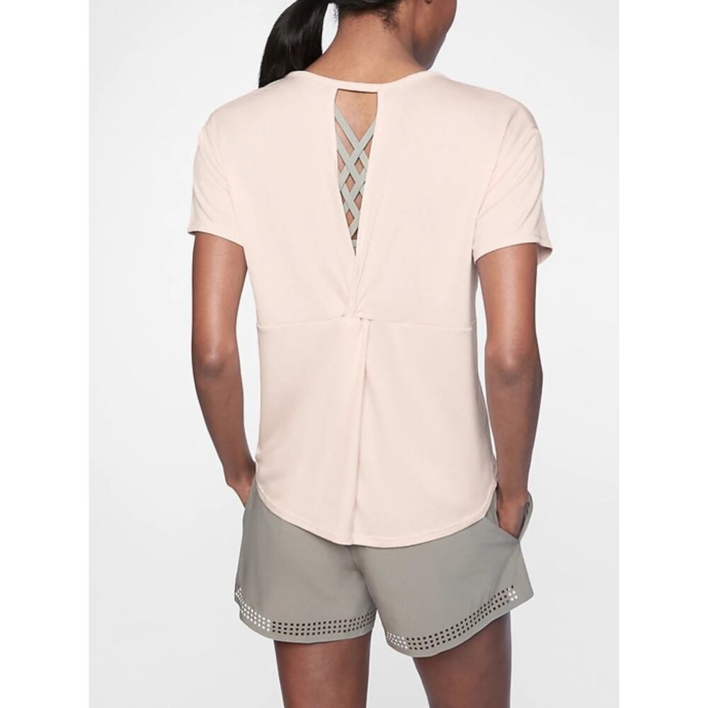Athleta Women's Cloudlight Open Back Light Pink Blush Tee T-shirt Size M NWT